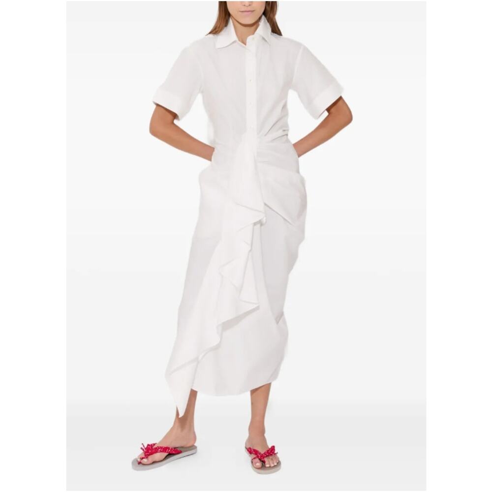 NEW Rosie Assoulin Gathered Ruffle Midi Day Dress Womens Button Front Size 2